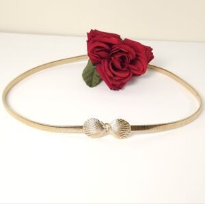 Vintage Gold Tone Seashell Stretchy Belt Designer Style Belt 30" Long + Stretch